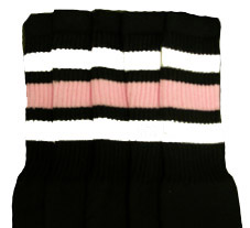 Black Tube Socks with White and Baby Pink Stripes