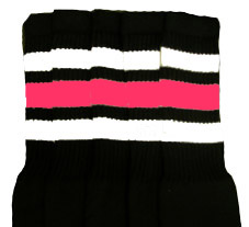 Black Tube Socks with White and Bubblegum Pink Stripes