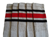Grey Tube Socks with Black and Red Stripes