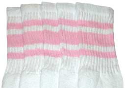 White Tube Socks with Baby Pink Stripes