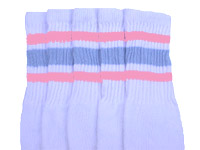 White Tube Socks with Baby Pink and Baby Blue Stripes