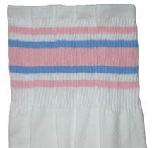 White Tube Socks with Baby Pink and Baby Blue Stripes