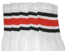 White Tube Socks with Black and Orange Stripes