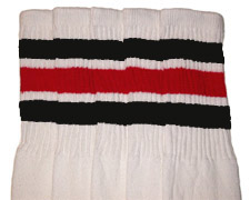 White Tube Socks with Black and Red Stripes