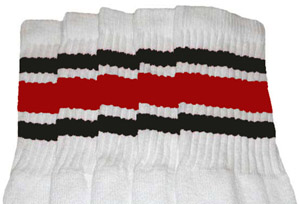 White Tube Socks with Black and Red Stripes