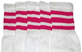 White Tube Socks with Bubblegum Pink Stripes