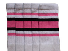 White Tube Socks with Bubblegum Pink and Black Stripes