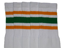 White Tube Socks with Gold and Green Stripes