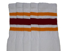 White Tube Socks with Gold and Maroon Stripes