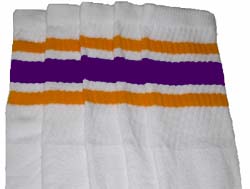 White Tube Socks with Gold and Purple Stripes