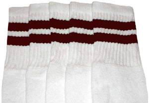 White Tube Socks with Maroon Stripes