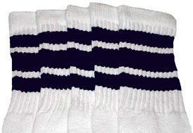 White Tube Socks with Navy Blue Stripes