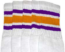 White Tube Socks with Purple and Gold Stripes 