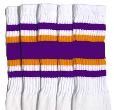 White Tube Socks with Purple and Gold Stripes