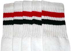White Tube Socks with Red and Black Stripes 