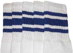 White Tube Socks with Royal Blue Stripes