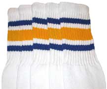 White Tube Socks with Royal Blue and Gold Stripes