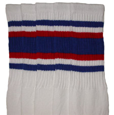 White Tube Socks with Royal Blue and Red Stripes 