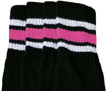 Kids Black Tube Socks with White and Bubblegum Pink Stripes