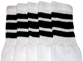 Kids White Tube Socks with Black Stripes