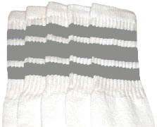 Kids White Tube Socks with Grey Stripes