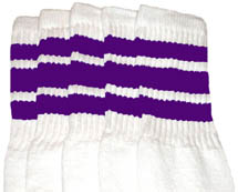 Kids White Tube Socks with Purple Stripes
