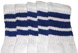 Kids White Tube Socks with Royal Blue Stripes