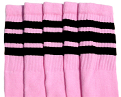 Knee high Baby pink tube socks with Black Stripes