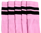 Knee High Baby Pink Tube Socks with Black Stripes