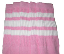 Knee High Baby Pink Tube Socks with White Stripes