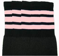 Knee High White Tube Socks with Baby Pink Stripes