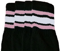 Knee High Black Tube Socks with Baby Pink and White Stripes