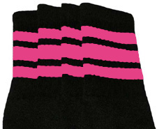 Knee High Black Tube Socks with Bubblegum Pink Stripe