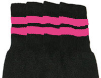 Knee High White Tube Socks with Bubblegum Pink Stripes
