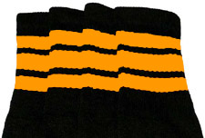 Knee High Black Tube Socks with Gold and Yellowish Stripes