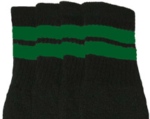 Knee High Black Tube Socks with Green Stripes 