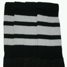 Knee High Black Tube Socks with Grey Stripes 