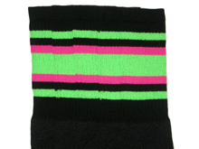 Knee High Black Tube Socks with Neon Green and Hot Pink Stripes