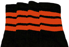 Knee High Black Tube Socks with Orange Stripes 
