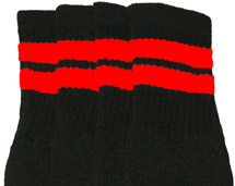 Knee High Black Tube Socks with Red Stripes