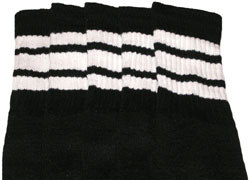 Knee High Black Tube Socks with White Stripes