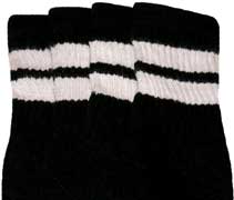 Knee High Black Tube Socks with White Stripes 