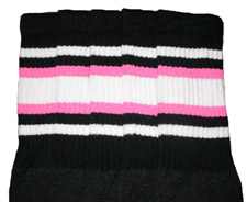 Knee High Black Tube Socks with Bubblegum Pink and White Stripes
