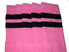 Knee High Bubblegum Pink Tube Socks with Black Stripes