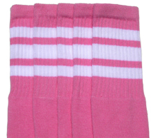 Knee High Bubblegum Pink Tube Socks with White Stripes