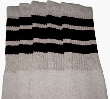 Knee High Grey Tube Socks with Black Stripes