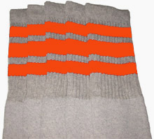 Knee High Grey Tube Socks with Orange Stripes