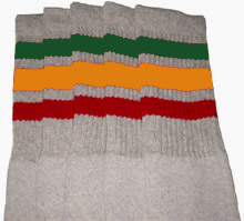 Knee High Grey Tube Socks with Rasta Stripes