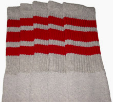 Knee High Grey Tube Socks with Red Stripes