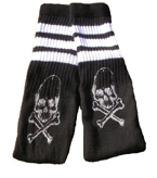 Knee High Skull and Bones Black Tube Socks with White Stripes